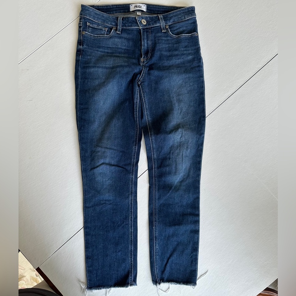 Paige Skyline Skinny Crop Dark Blue Denim Jeans Size 28